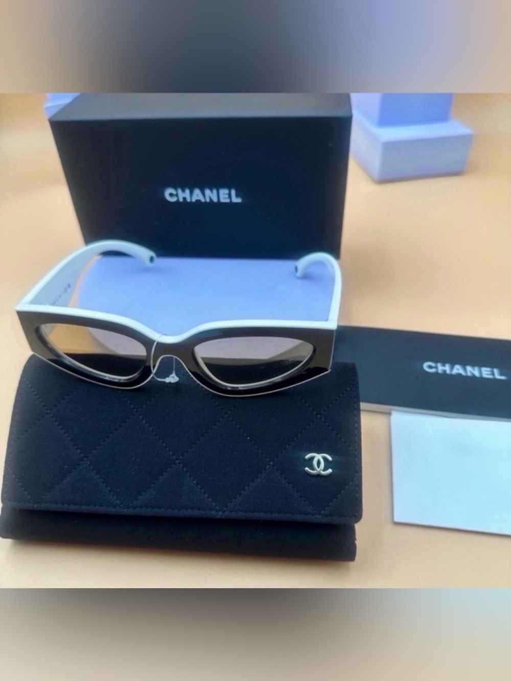 Brand New CHANEL Two-Tone Cat Eye Sunglasses - Black & White CH6056